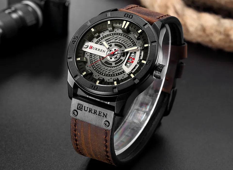 Black Stainless Steel Timepiece with Leather Band | Boreal